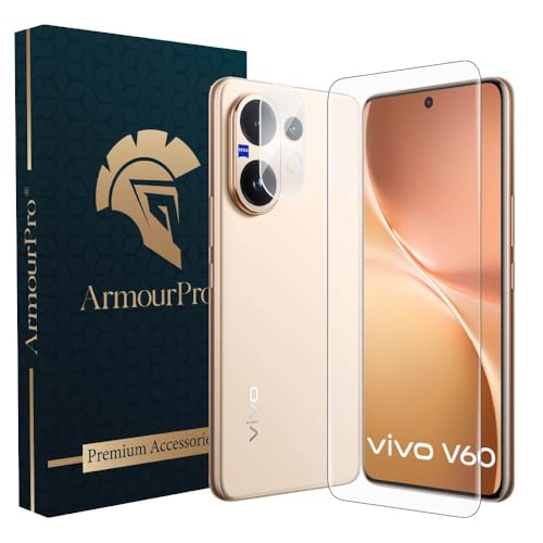 Image of ArmourPro Advanced HD+ UV Tempered Glass for Vivo V60 with Clear Camera Lens Protector, Edge-to-Edge Clear Screen Guard, Anti-Scratch, Case Friendly, Bubble-Free Kit