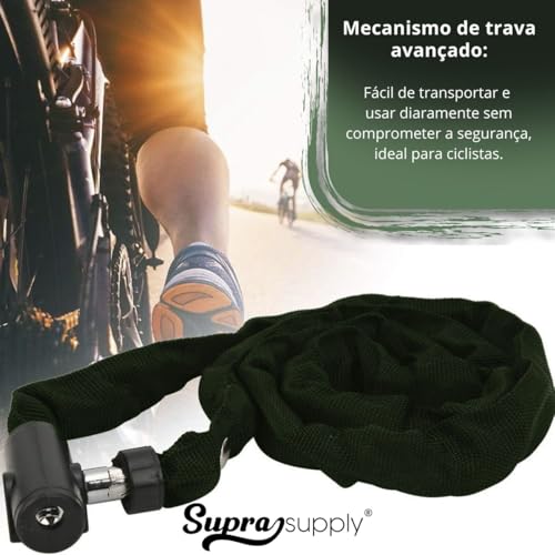Trava Cadeado de Corrente 1,2m com Chave para Bicicleta Moto em Tecido de Corrente Maléavel Verde co