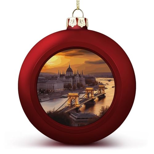 Decorazioni natalizie a forma di tramonto a Budapest - Palline di Natale rosse da 3 pollici per decorazioni natalizie, matrimoni, feste, decorazioni da appendere al camino di casa