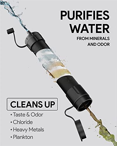 Survival Gear Straw Water Filter - Straw Filter For Healthy Drinking - Survival Water Filter Blocks 99.99% Microplastics, Backpacking Gear For Hiking, Biking & Camping, Survival Straw Water Purifier #TOP4