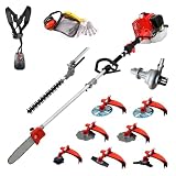 ✅ Corte preciso y versátil: Cortasetos ajustable a 45º para recortes superiores y laterales, podadora con lubricación automática de cadena y discos de acero reforzado para maleza y vegetación densa.
