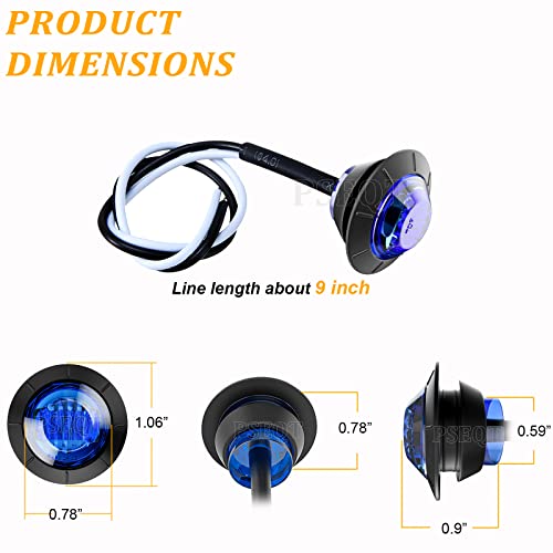 Pseqt 3/4" Round Led Side Marker Clearance Lights Front Rear Top Marker Indicators Tail Light Waterproof For Trailer Truck Car Bus Van Pickup Rv Wrangler Atv Utv (20Pcs Blue Led Lights) #TOP6