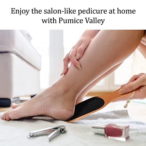 Image of Pumice Stone Foot File - Wooden Pedicure Feet Scrubber with Handle for Callus, Dry, and Dead Skin Removal - Heel Scraper for Feet, Hands, and Body - Foot Filer for Use in Shower