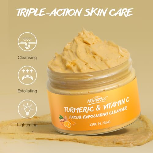 Turmeric Exfoliating Face Wash Vitamin C Facial Cleanser Microdermabrasion Exfoliator Face Scrub Foaming Cleanser Removing Blackhead Acne Moisturizing Soft Natural Skin Care for Women Men - Image 6