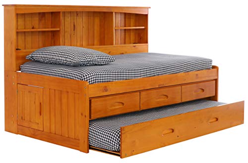Discovery World Furniture Twin Daybed Bookcase With 3 Drawers And Trundle, 5 Drawer Chest And Bookshelf In Honey Finish #TOP2