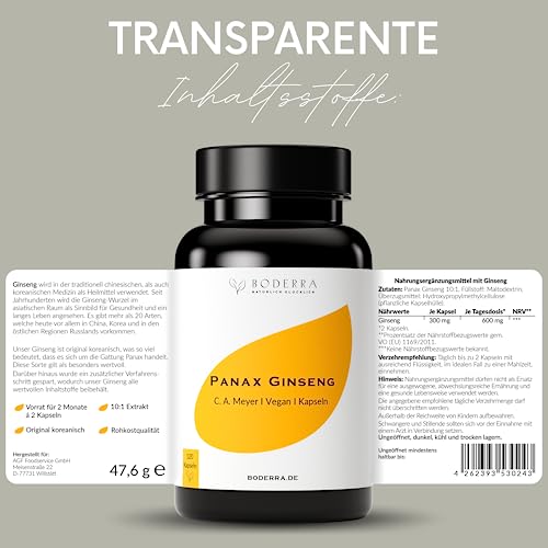 Ginseng Kapseln von Boderra hochdosiert für Energie und Vitalität