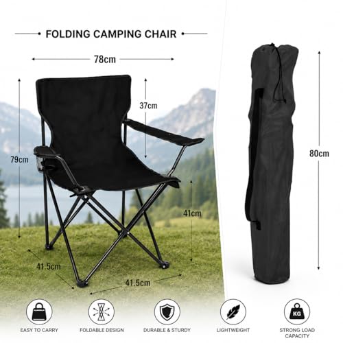 Image of Portable Camping Chair Foldable Outdoor Picnic Chair with Carry Bag, Folding Chair for Camping, Travel, BBQ, Hiking & Garden Use | Metal Frame with Oxford Fabric | Multicolor