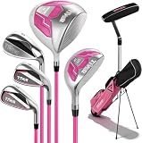 Golf Clubs for Women Right Handed 7-Piece Complete Set with Driver Hybrid 7 Iron 9 Iron Sand Wedge Putter Stand Bag - Beginner Womens Golf Set Pink
