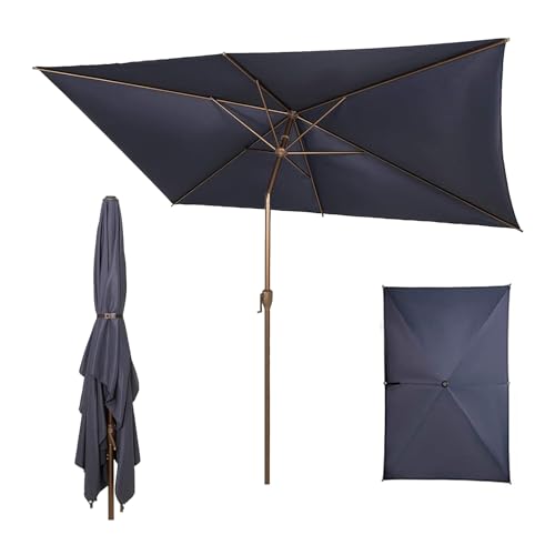 Image of Abba Patio 6.5FT Outdoor Patio Umbrella Outdoor Table Umbrella with Crank Market Umbrella 6 Sturdy Ribs UV Protection Waterproof and Push Button Tilt for Garden Deck Backyard Pool,Dark Blue