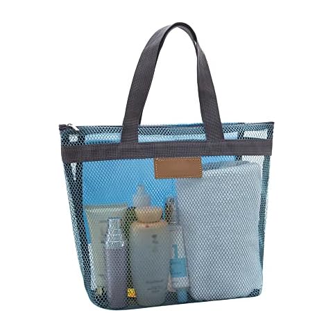 Mesh Shower Caddy Bag, Quick Dry Portable Tote Bag and Inner Pocket, Lightweight Bath Organizer for College Dorm Bathroom, Swimming, Gym, Beach, Travel (Blue) Cover