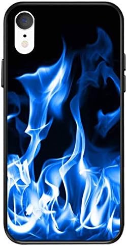 BLLQ Soft Silicone Slim Gift Cover Case Compatible with iPhone XR,Flame Fire Blaze Design Black Case Compatible with iPhoneXR [6.1"], Blue-Black(XR)