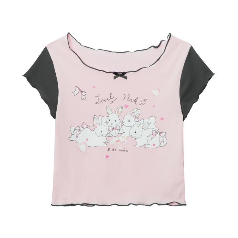 Y2K - Camiseta de manga corta con estampado de conejo para bebé, camiseta corta de verano con estampado de conejo