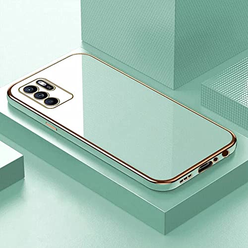 Image of Apurb Store for Oppo Reno 6 Pro 5G Plating Square Gold Frame Phone Case Luxury Soft Silicone Back Cover (for Oppo Reno 6 Pro 5G, Mint Green)