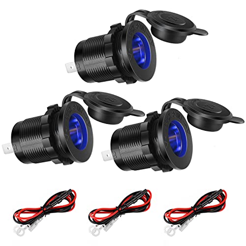 Thlevel DC 12V 24V Toma de Encendedor de Cigarrillos de Coche Impermeable con Fusible y 0.6m Cable para Motocicleta Barco 3PCS