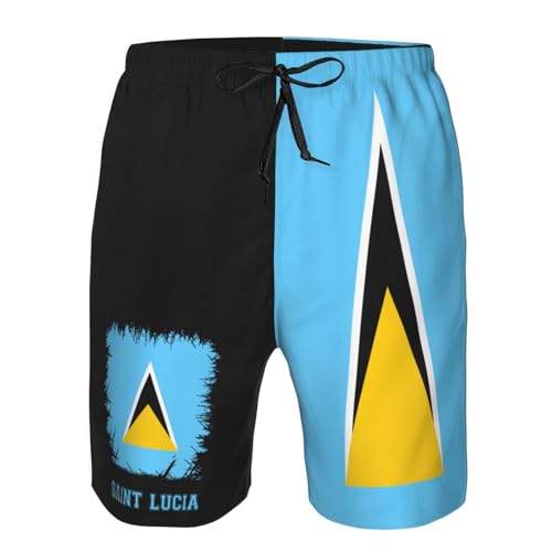 Saint Lucia Flag Men's Swim Trunks Beach Shorts Drawstring Quick Dry Running Shorts with Pockets4