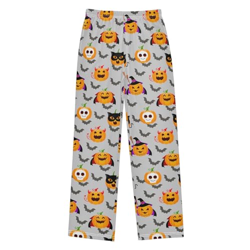 Pumpkin with Witch Hat Skull Boys Long Pants Soft Trousers Elastic Waist Kids Lounge Bottoms with Pockets S-XL