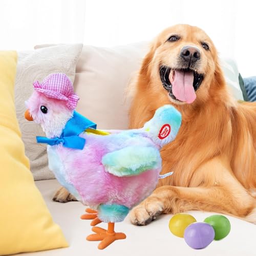 Plush Hundespielzeug,Elektrisches Huhn Mit Legen Eiern Funktion - Lustiger Futterautomat Mit Ei & Hähnchen Für Draußen, Haus & Welpen