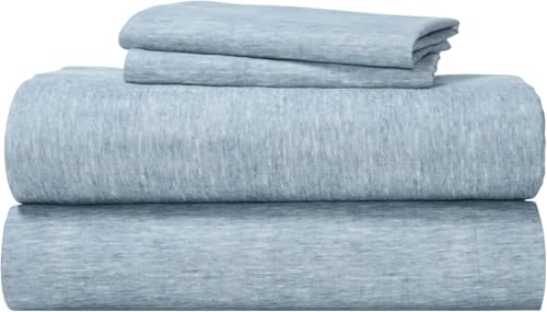 Image of Superior Melange Flannel Cotton Sheet Set, Ultra-Soft Brushed Sheets, Modern, Farmhouse Bedding, Includes; Flat Sheet, Elastic Deep Pocket Fitted Sheet, Pillowcases, California King, Washed Blue