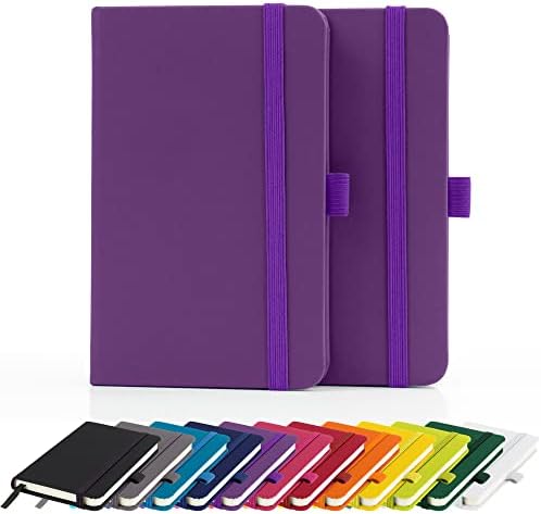 2 x Double Pack A6 Notebook New Lined Pocket Hardback Small Journal with Pen Loop, Elastic Closure and Ribbon Marker 196 Pages / 98 Sheets Notepad Note Book Notes Pad (Orange)
