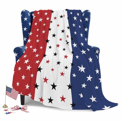 July 4th Throw Blankets, Red White Blue Soft Fleece Blanket Decorative for Home Sofa Couch Chair Living Bedroom,40x50 Inches, Independence Day Americana Stars