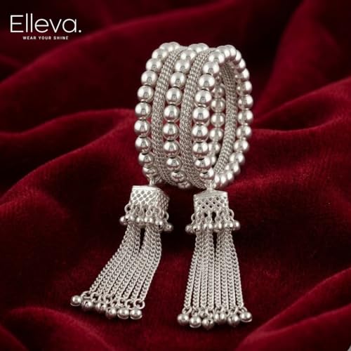 Image of Traditional Bangles set for Women | Oxidised Jewellery Bracelet for Girls Stylish | Latkan Chain Peacock Bangle Bracelet Adjustable for Navratri Festive Jewelry set of 1 (Pack of 1)