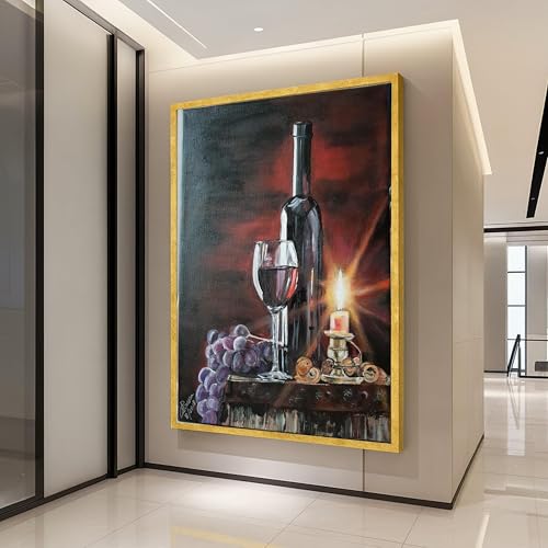Toile nature morte de vin rouge 30x40 cm avec cadre intérieur pour déco rustique