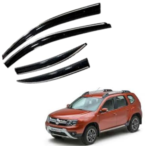Image of CAR SAAZ Chrome Line Door Visor for Duster (2012-2022) (Set of 4Pcs) | Wind Deflector, Rain Guard