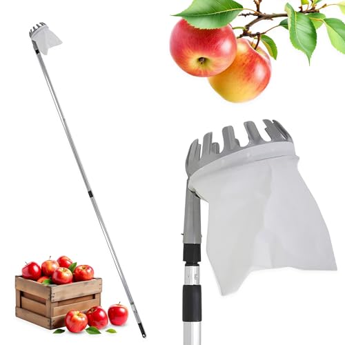 Spetebo Obstpflücker mit Teleskopstiel und Fangbeutel mit Pflückkranz - bis 240 cm - Fruchtpflücker mit Erntebeutel und Teleskopstange - Erntehelfer Obst Apfel Birnen Zwetschgen Baum Pflücker