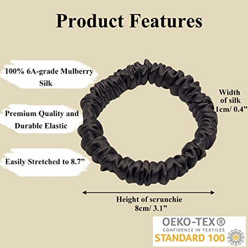Image of VLOMOT 6 Pcs Set 100% Pure Mulberry Silk Hair Scrunchies Silk Hair Ties with 6 Chic Colors Everyday Skinny Scrunchies Silk Ponytail Holders Hair Care No Damage (Chocolate)