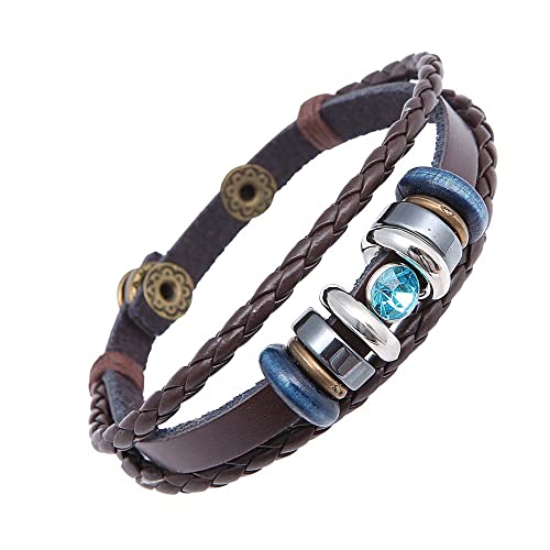 Bracelet Ethnique en cuir tressé avec diamant bleu et rose