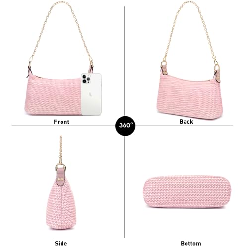 Image of CROJUYI Straw Shoulder Bag for Women Soft Small Woven Shoulder Purse Handbag,Beach Tote Straw Bag for Summer