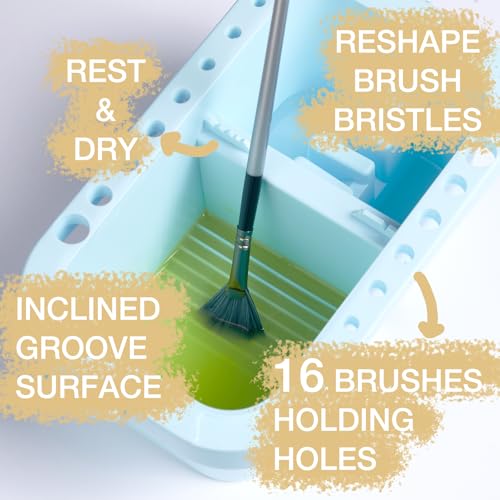 Image of SEVENY Paint Brush Cleaner, Holder & Organizer with Palette, Blue | Trays & Rinser Included, For Acrylic Paint, For Watercolor Paints, For Water-Based Paints