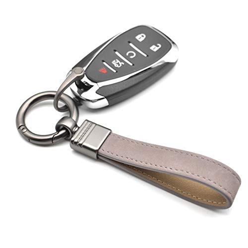 Car Fob Key Chain Genuine Leather Keychains Holder For Men And Women, 360 Degree Rotatable, With Anti-Lost D-Ring, Circle Carabiner And Key Rings, Gray Grey #TOP1