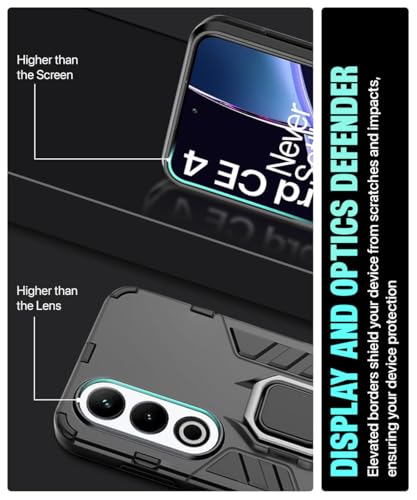 Image of WOW IMAGINE Shock Proof Back Case Mobile Cover for 1+ OnePlus Nord CE 4 5G | Back Cover Case (Tough Armor | Hybrid PC + TPU | Ring Holder & in-Built Kickstand | Black)
