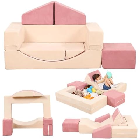 HAHASOLE Kids Couch Toddler Couch, Modular Kids Play Couch with Recliner, Imaginative Kids Couch Sofa, Foam Play Couch for Creative Boys & Girls, Playroom Furniture Indoor Cover