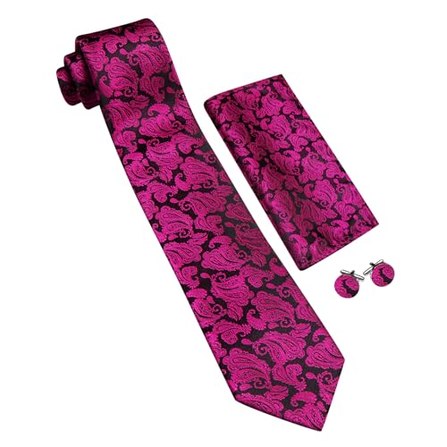 Image of YOHOWA Mens Ties Set Wedding Paisley Neckties with Handkerchief Cufflinks Formal Business