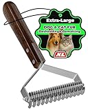 Extra Large 2-Sided Undercoat Rake for Dogs & Cats, Dog Brush for Shedding Remove Mats, Dematting Comb, Safe & Gentle Grooming Brush for German Shepherds Medium to Long-Haired Pets (Walnut Handle)