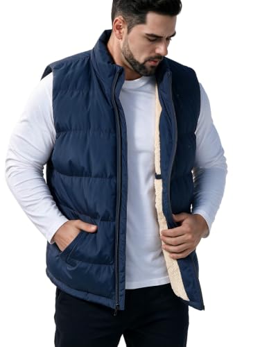 Image of TUVEKE Men's Puffer Vest Sherpa Lined Outdoor Zipper Fleece Vest Warm Sleeveless Men Winter Jackets Water-Resistant M-5XL