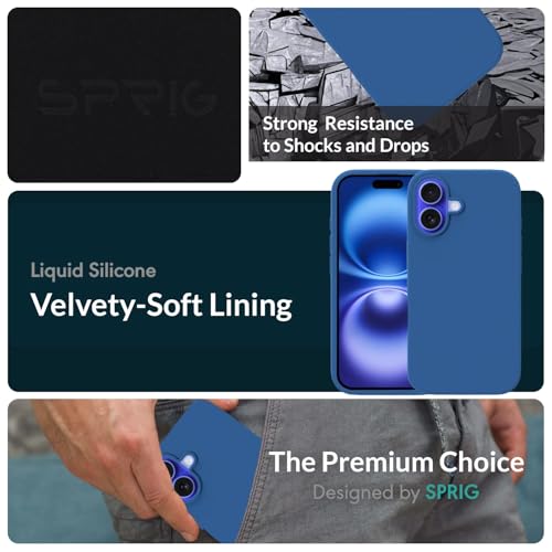 Image of SPRIG Compatible with iPhone 16 Premium SilkTone (Liquid Silicone) Back Cover Drop Tested Shock Proof Mobile Case for Men, Women, Boys and Girls with Camera Protection (Navy Blue)