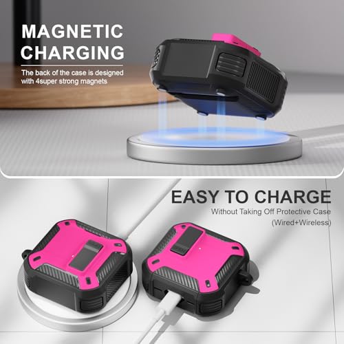 Image of for AirPods 4 Case with Magnetic Secure Lock Clip and Phone Stand, Compatible with Magsafe Charging, with Carabiner&Cleaner kit for Apple iPod 4th Generation Cover(2024) Men Women (Rose Red)
