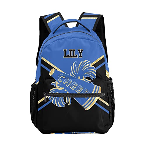 Customized Cheer Blue Black Cheerleaders Waterproof Backpack with Name for Hiking Camping Picnic, 12.2(L)x5.9(W)x16.5(H)inch