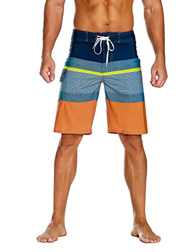 Image of unitop Men's Bathing Board Trunks Beach Shorts Holiday Hawaiian Colorful Striped