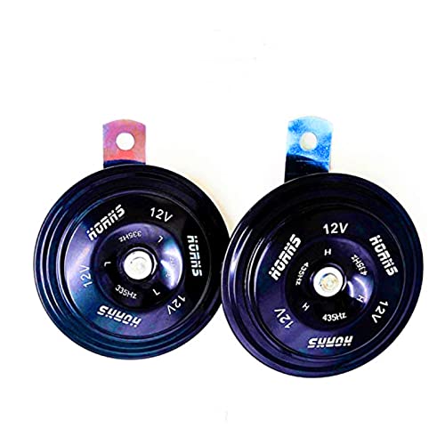 YIYDA Car Horn Klaxon de voiture Klaxon de moto fort ton élevé et ton bas métal électrique klaxon noir double klaxon kit avec support haut-parleur étanche universel Postuler à 12V moto camion ect Cover