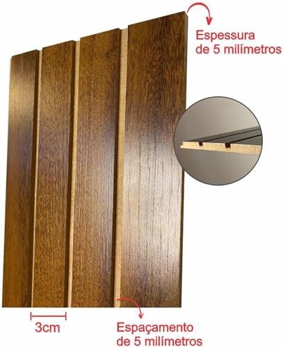 Kit 10 Placas de Madeira Ripado Painel Parede Decorativo 15x53cm Cor Imbuia Decoração Casa Escritóri