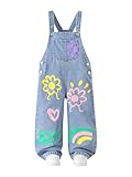 Girls Cute Suspenders 2025 Spring Summer Autumn Fashion New Kid Funny Flower Offset Print Thin Denim Long Jumpsuit (US, Age, 8 Years, Blue)