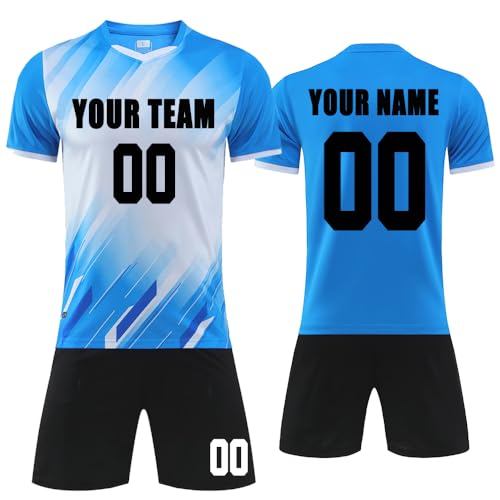 MEDUOLA Equipación de Fútbol Personalizada Camisetas de Fútbol Personalizadas para Adultos y Niños Personalizado Conjunto de Fútbol con Nombre y Número (Azul Claro 926)