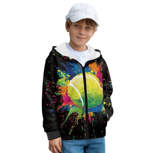 Cndexd Kids' Zip Up Fleece Hooded Seatshirt Paint Baseball Graphic Hoodie Coat Fashionable Long Sleeve Hoody Jacket with Pockets for Boys