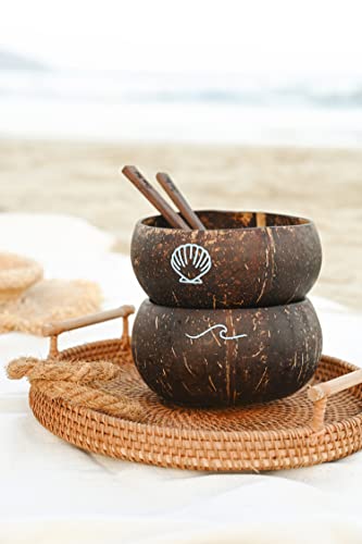 Coconat Hand-Painted Coconut Bowls With Spoon Set And No-Wobble Holders For Serving Smoothies, 100% Natural - Durable - Eco Friendly, Handmade Organic Coconut Shells (Mermaid) #TOP5