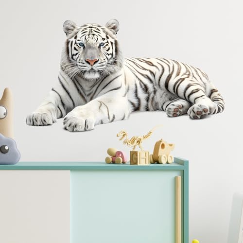 Vinilo decorativo tigre blanco reposado para pared 60x44 cm miniatura 3
