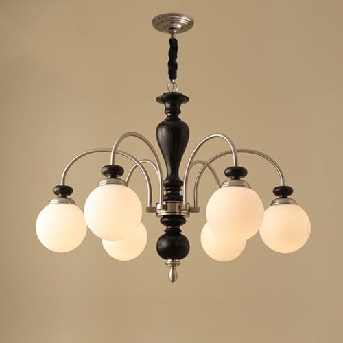 Lustre rétro français noir à 6 têtes luminaire rustique salon